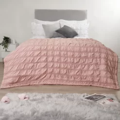 Sienna Seersucker Bedspread Throw - Blush
