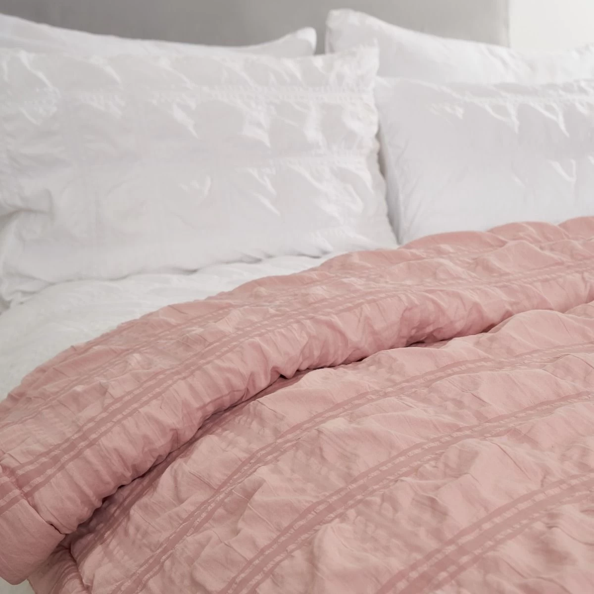 Sienna Seersucker Bedspread Throw - Blush 2 Sienna Seersucker Bedspread Throw - Blush - Image 2