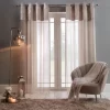 Sienna Crushed Velvet Voile Curtains, Natural - 55" X 87"