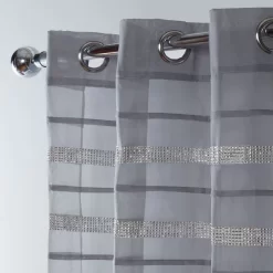 Sienna Latina Diamante Voile Net Curtains Eyelet, Charcoal Grey - 55" X 87" -Sienna Store scnelat eyelet curtain diamante voile charcoal sv