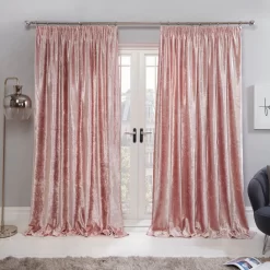 Sienna Crushed Velvet Pencil Pleat Curtains - Blush Pink