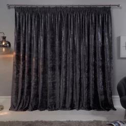Sienna Crushed Velvet Pencil Pleat Curtains - Charcoal -Sienna Store scvpcrv curtains pencil pleat velvet charcoal 4 fv