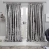 Sienna Crushed Velvet Pencil Pleat Curtains - Silver