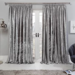 Sienna Crushed Velvet Pencil Pleat Curtains - Silver