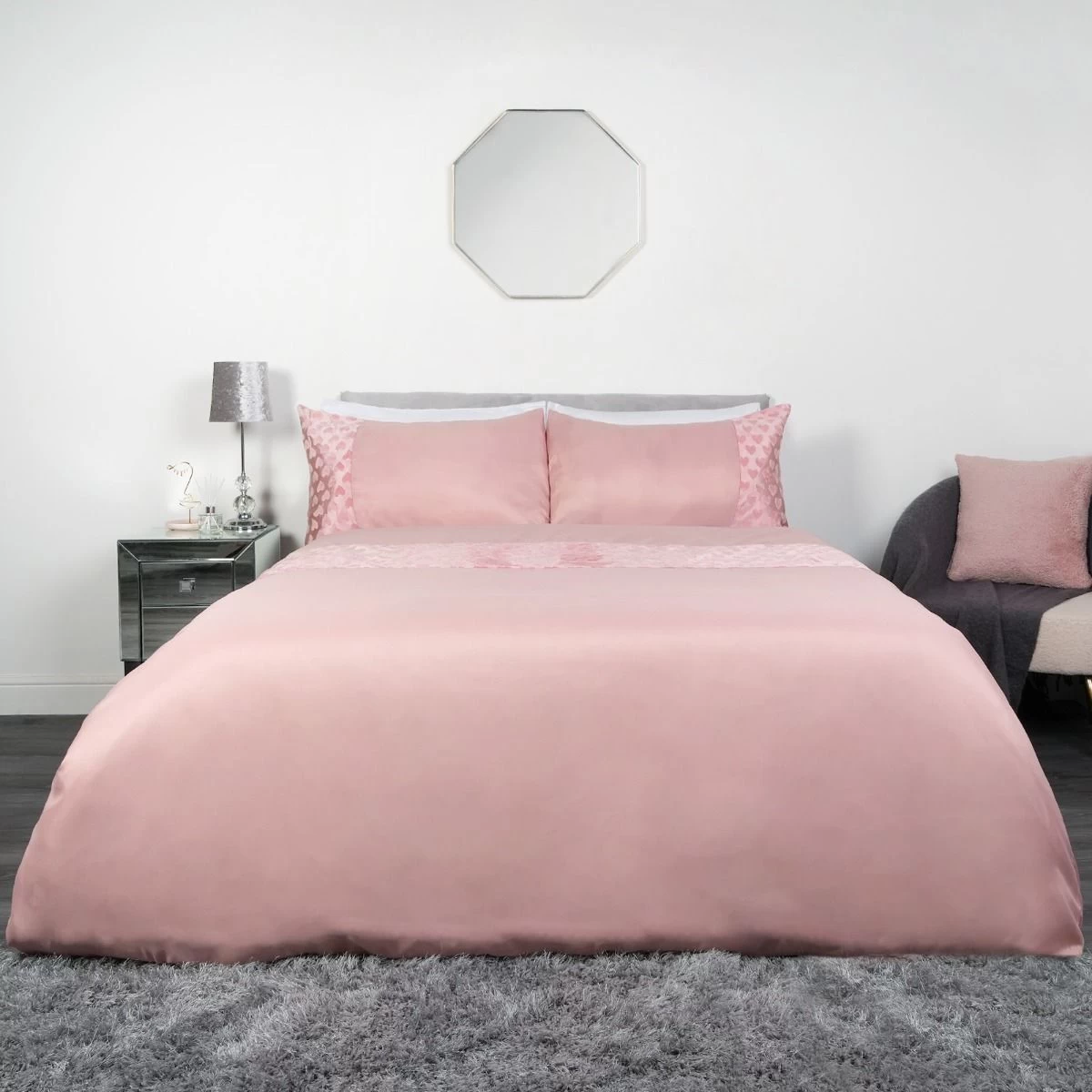 Sienna Embossed Velvet Heart Panel Duvet Cover Set - Blush 2 Sienna Embossed Velvet Heart Panel Duvet Cover Set - Blush - Image 2