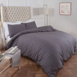 Highams Seersucker Duvet Set - Charcoal -Sienna Store seer duvet set seersucker charcoal sv