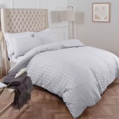 Highams Seersucker Duvet Set - White -Sienna Store seer duvet set seersucker white sv