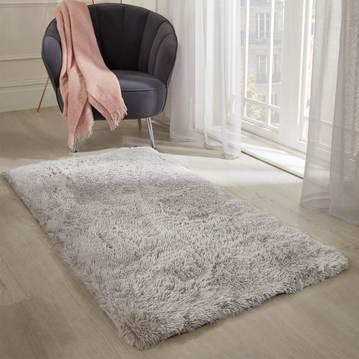 Sienna Fluffy Rug - Silver 1 Sienna Fluffy Rug - Silver