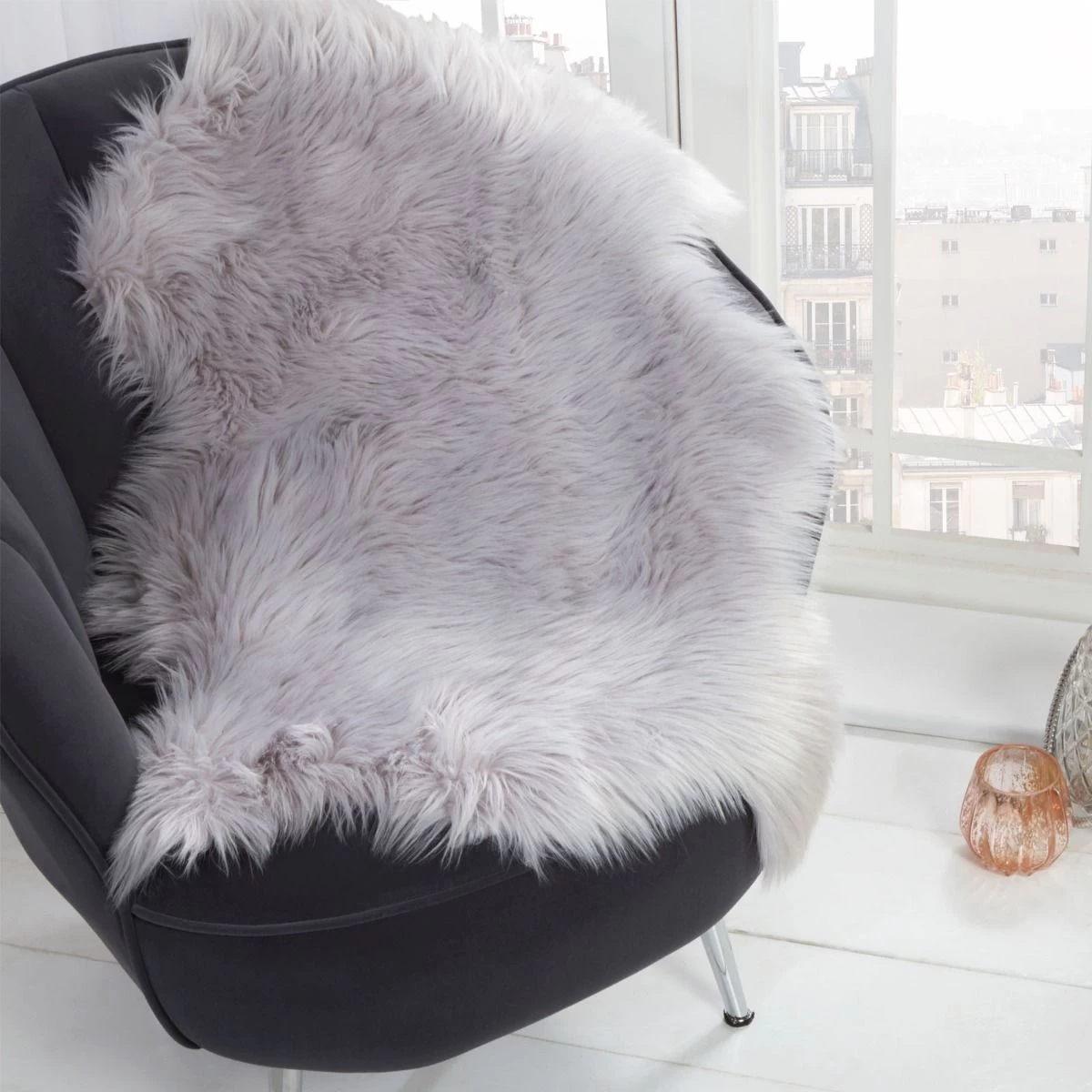 Sienna Faux Fur Sheepskin Rug, Silver Grey - 60 X 90cm 5 Sienna Faux Fur Sheepskin Rug, Silver Grey - 60 X 90cm - Image 5