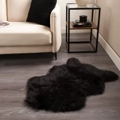 Sienna Faux Fur Sheepskin Rug - Black