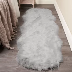 Sienna Faux Fur Sheepskin Rug Runner, Silver - 60 X 180cm