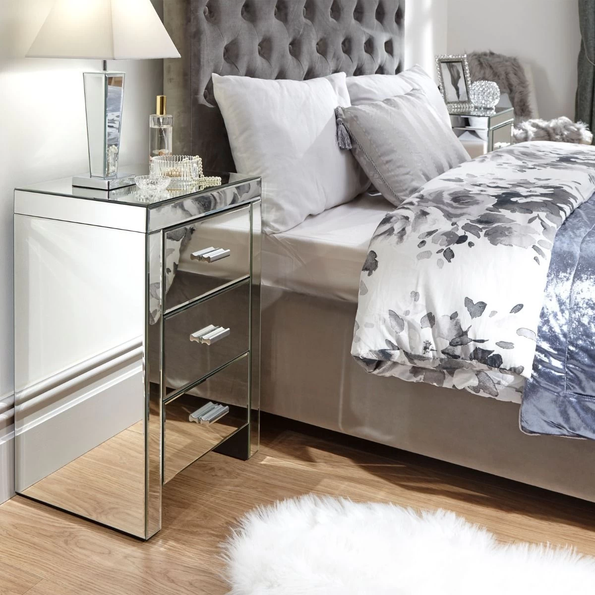 Venetian Mirrored 3 Drawer Bedside Table 1 Venetian Mirrored 3 Drawer Bedside Table