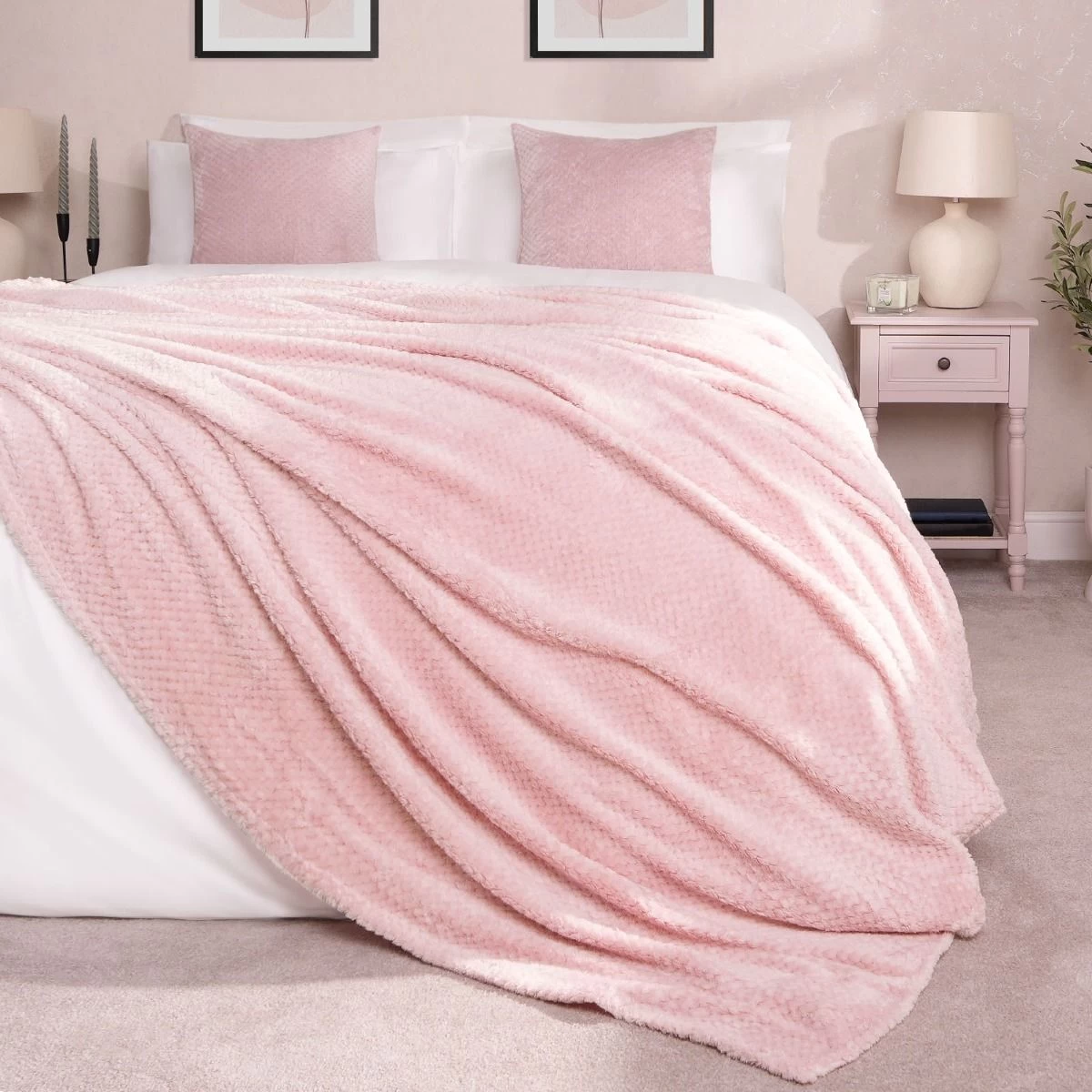 Dreamscene Waffle Mink Throw King, Blush Pink - 200 X 240cm 1 Dreamscene Waffle Mink Throw King, Blush Pink - 200 X 240cm